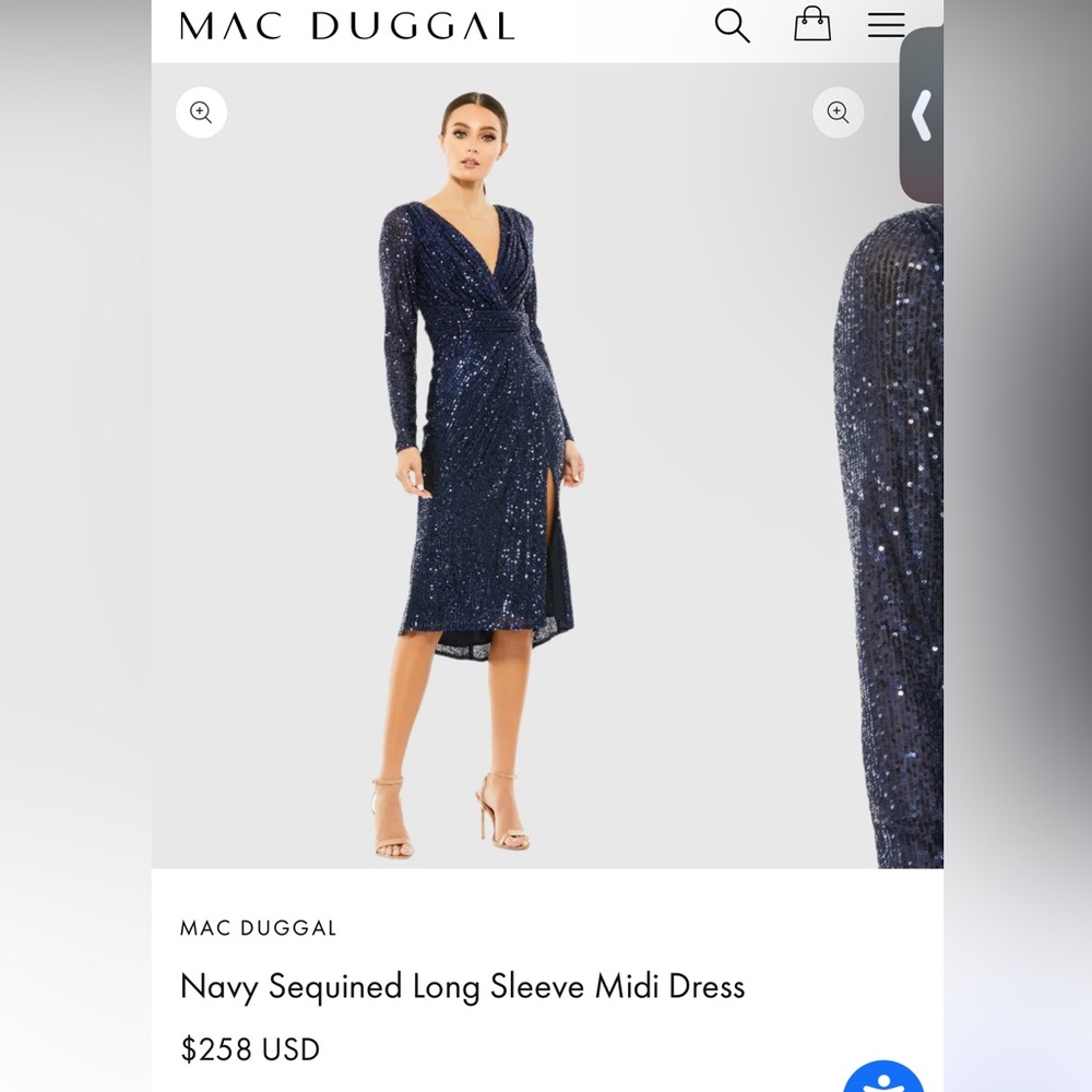 Mac Duggal Navy Sequined Long Sleeve Midi Dress